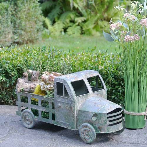 Floristik24 Doniczka Truck Zinc Grey, Green 42×17,5×19,5cm
