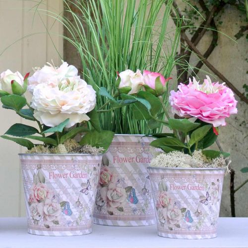 Floristik24 Doniczka metalowa róże letnia dekoracja sadzarka Ø15cm W15,5cm