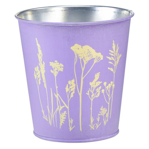 Floristik24 Doniczka metalowa doniczka fioletowe kwiaty Ø10cm W10,5cm