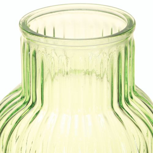 Produkt Wazon na kwiaty retro zielony szklany wazon rowki Ø13,5cm wys.20cm
