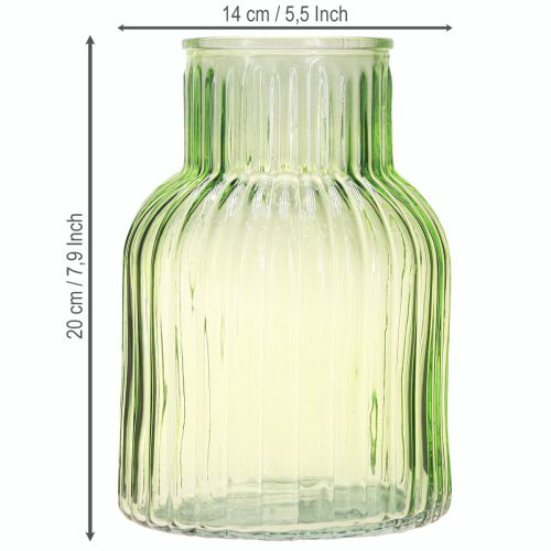 Produkt Wazon na kwiaty retro zielony szklany wazon rowki Ø13,5cm wys.20cm