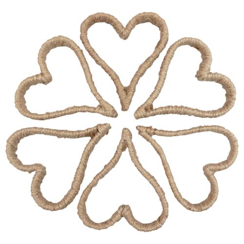 Floristik24 Styl Boho metalowy pierścionek serce pierścionek dekoracyjny wstążka jutowa 11cm 6szt