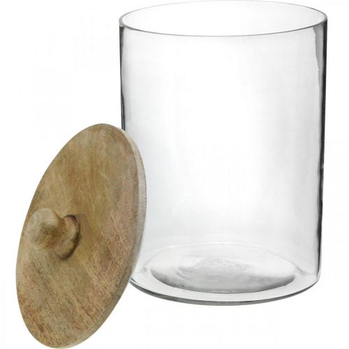 Słoik, bonboniere z drewnianą pokrywką, szkło dekoracyjne naturalny kolor, przezroczysty Ø17cm W24,5cm