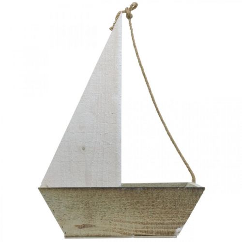 Floristik24 Statek dekoracyjny, dekoracja drewniana morska, łódź żaglowa do sadzenia biała, naturalna W37cm D25,5cm