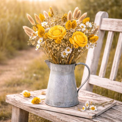 Produkt Bukiet z suszonych kwiatów z różami z drewna sosnowego. Elegancki bukiet do naturalnej dekoracji domu. 50 cm