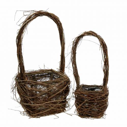 Deco Kosz Wiklinowy z Uchwytem Gniazdo Wielkanocne Brązowy H36,5cm H45cm Zestaw 2 szt.