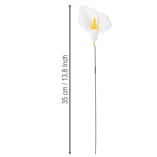 Sztuczna kalia z żółtymi pręcikami, kwiaty ozdobne, 35 cm, 10 sztuk | Floristik24.pl