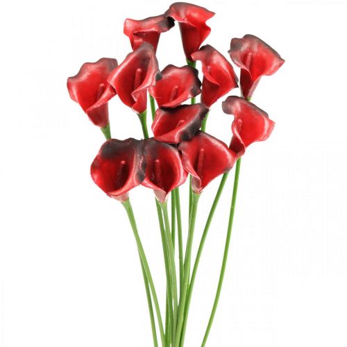 Produkt Kwiaty sztuczne Calla czerwone bordowe w pęczku 57cm 12szt