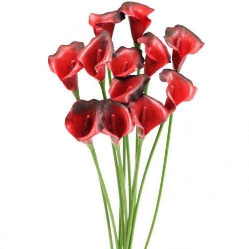 Produkt Kwiaty sztuczne Calla czerwone bordowe w pęczku 57cm 12 szt