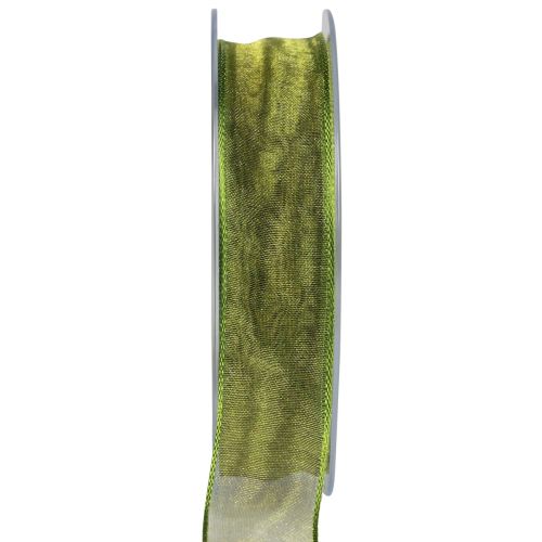 Wstążka szyfonowa z organzy Wstążka ozdobna z organzy w kolorze zielonym 25mm 20m