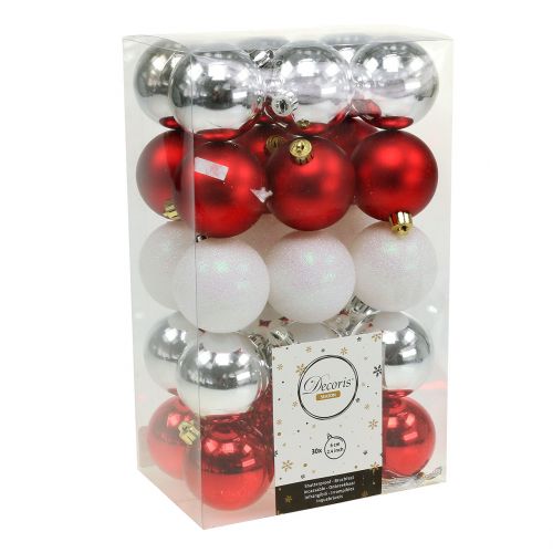 Produkt Bombki choinkowe mix białe, czerwone, srebrne Ø5,5cm 30szt