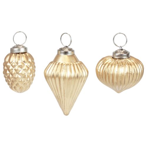 Ozdoby choinkowe szklana złota dekoracja vintage Ø4–6 cm, zestaw 3 szt
