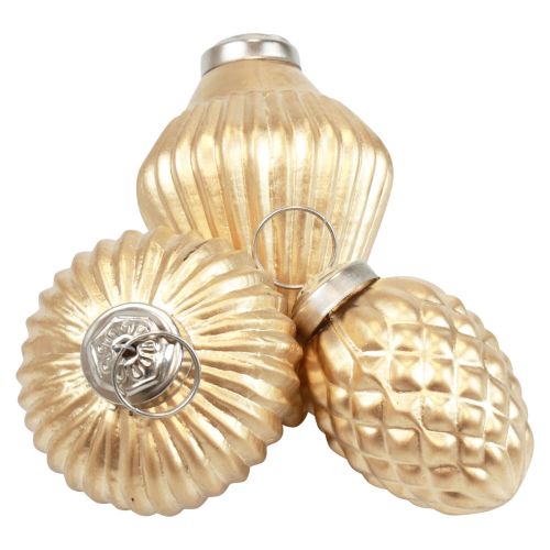Ozdoby choinkowe szklana złota dekoracja vintage Ø4–6 cm, zestaw 3 szt
