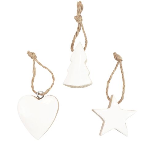 Produkt Ozdoby choinkowe mieszanka drewna serce gwiazda Choinka biała, naturalna 5cm 27 szt