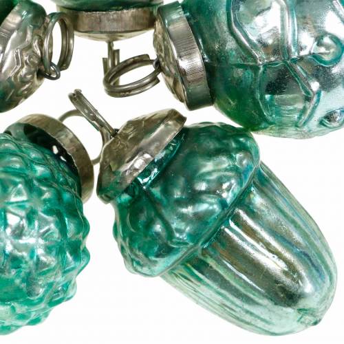 Floristik24 Mini choinka mix jesienne owoce i kulki niebiesko-zielone, srebrne prawdziwe szkło 3,4–4,4cm 10szt