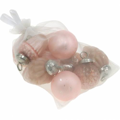 Floristik24 Mini ozdoby choinkowe jesienne owoce i kule różowe, srebrne prawdziwe szkło 3,4-4,4cm 10szt.
