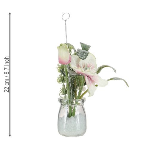 Produkt Sztuczna róża świąteczna w szkle, kwiaty sztuczne do zawieszenia, wys. 22 cm