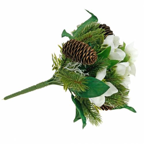 Floristik24 Sztuczny świąteczny bukiet róż z jodłą i szyszkami H26cm