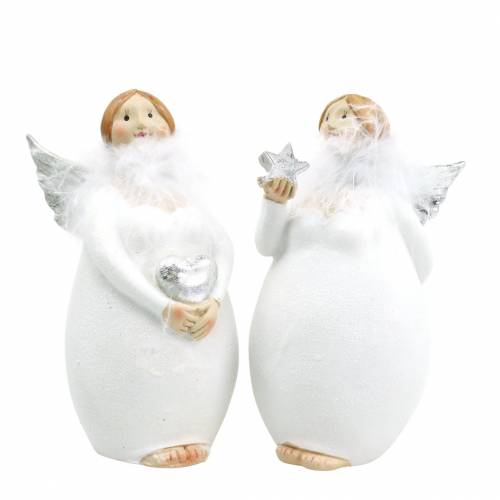 Produkt Deco Anioł z Sercem i Gwiazdą Biały, Srebrny Ø7,5 H15cm 2szt.