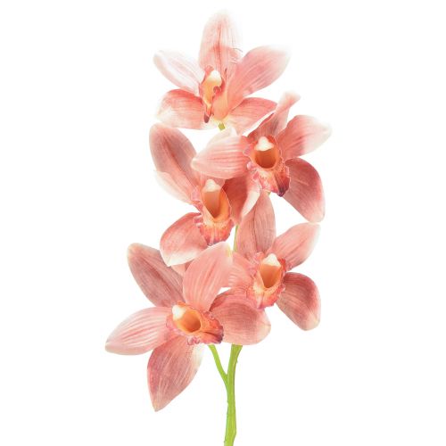 Floristik24 Orchidea Cymbidium sztuczna 5 kwiatów brzoskwinia 65cm