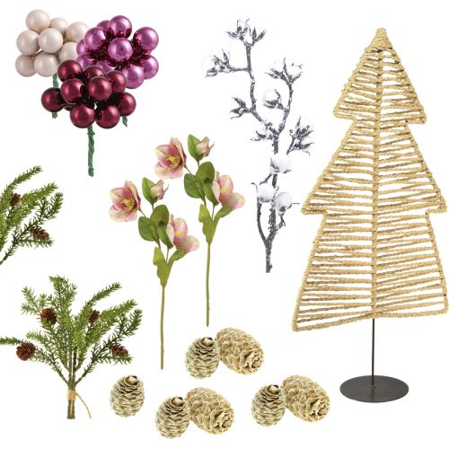 Floristik24 Pudełko DIY Dekoracja stołu na Boże Narodzenie z rafii jodłowej W60cm