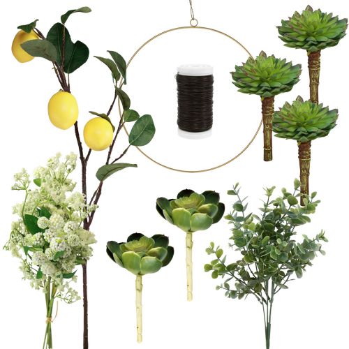 Floristik24 Pierścień dekoracyjny do pudełka DIY z dekoracją cytrynową do zawieszenia Ø40cm