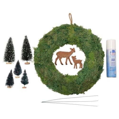 Pudełko DIY wieniec z mchu zimowy wieniec na drzwi leśne Boże Narodzenie Ø34cm
