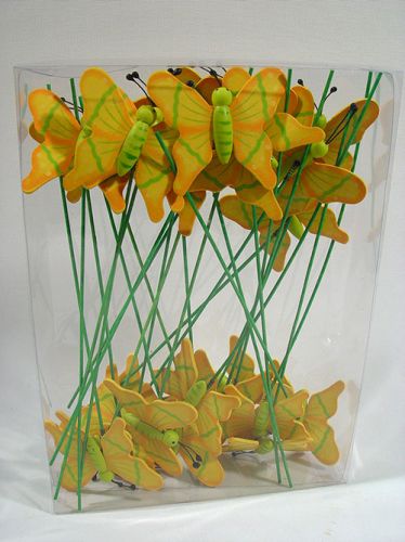Floristik24 Motyl na kilofie zielony/żółty drewno 7cm (24 szt.)