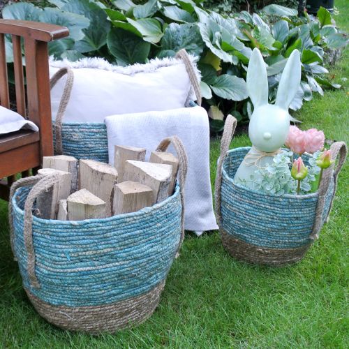 Floristik24 Kosz rattanowy naturalny/niebieski Ø40/32/26cm 3szt