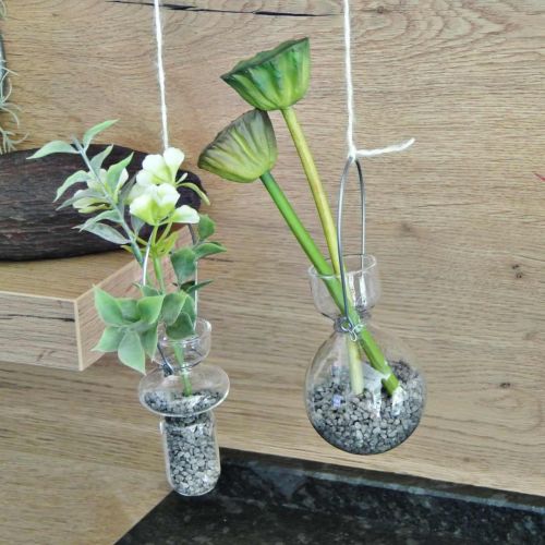 Floristik24 Mini szklane wazony do zawieszania szklanej dekoracji z drucianym wieszakiem H14cm 4szt