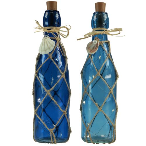 Butelka szklana butelki w kolorze morskiego błękitu z diodą LED wys. 28cm 2szt