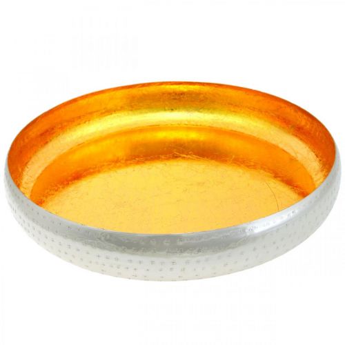 Floristik24 Dekoracyjna miska metalowa okrągła Złoto-srebrna taca Ø36,5 cm