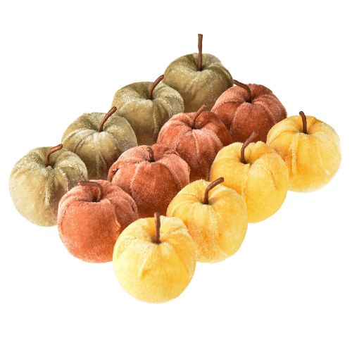 Produkt Tkanina dekoracyjna jabłka jabłko aksamit brązowo żółty Ø5cm wys.6cm 12 szt.