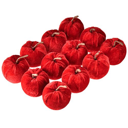 Produkt Tkanina dekoracyjna jabłka jesienna dekoracja aksamit czerwony Ø5cm wys.6cm 12 szt.