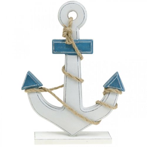 Floristik24 Deco kotwica drewno do dekoracji stołu morski niebieski, biały W24cm