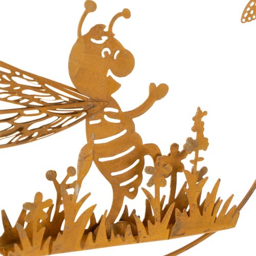Pszczoła metalowa dekoracyjna, wykończenie rdzawe, dekoracja ogrodowa do zawieszenia, Ø14cm, 4 sztuki | Floristik24.pl
