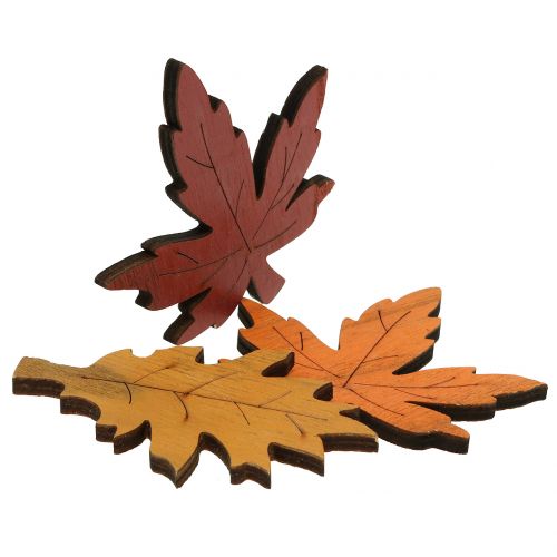 Floristik24 Dekoracyjna mieszanka liści drewnianych żółta, pomarańczowa, ciemnoczerwona 8cm 18 szt