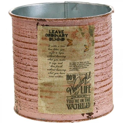 Produkt Dekoracyjna blaszana stara różowa metalowa puszka do sadzenia Ø11cm W10,5cm