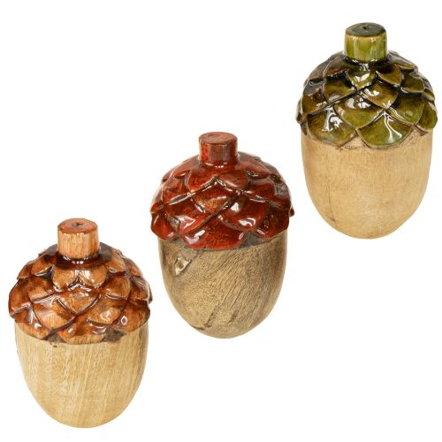 Żołędzie dekoracyjne drewniane dekoracja stołu zielony pomarańczowy czerwony wys. 10cm 3 sztuki