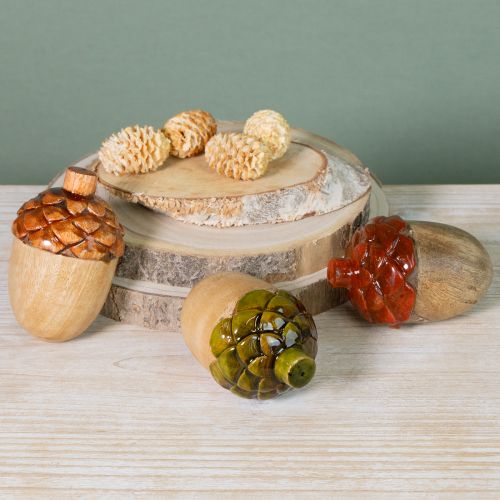Produkt Żołędzie dekoracyjne drewniane dekoracja stołu zielony pomarańczowy czerwony wys. 10cm 3 sztuki
