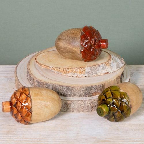 Produkt Żołędzie dekoracyjne drewniane dekoracja stołu zielony pomarańczowy czerwony wys. 10cm 3 sztuki
