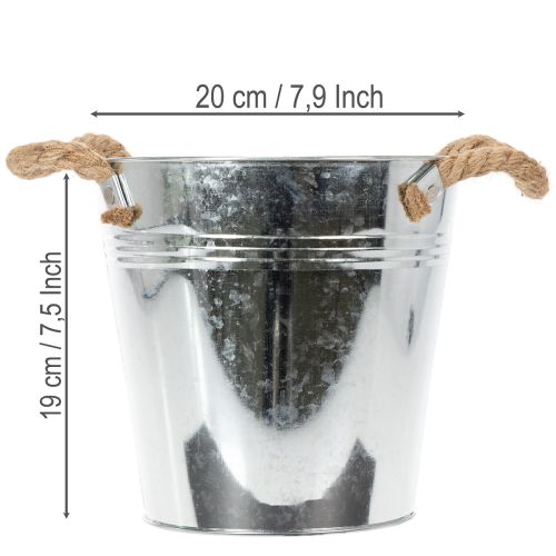 Doniczka dekoracyjna wiaderkowa metalowa z uchwytami linowymi Ø20cm | Floristik24.pl