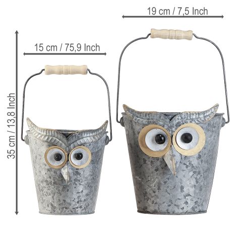 Produkt Doniczka dekoracyjna sowa cynkowa z uchwytem Ø15/19cm zestaw 2 szt.