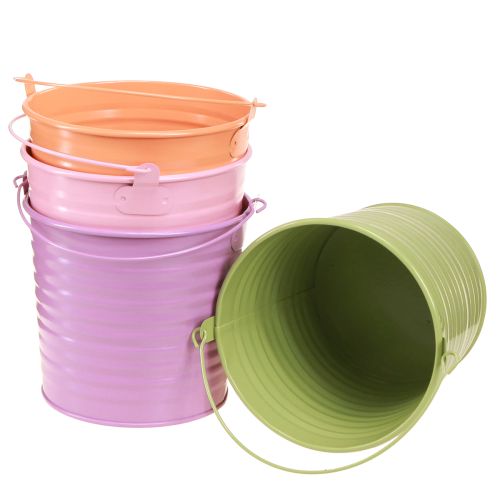 Floristik24 Dekoracyjne wiadro metalowe doniczka z uchwytem 4 kolory Ø14cm 8 szt