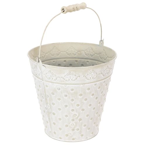 Wiaderko ozdobne, bielone, z uchwytem, Ø20,5 cm, metalowa ozdoba do doniczki | Floristik24.pl