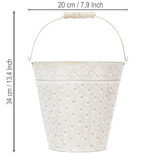 Wiaderko ozdobne, bielone, z uchwytem, Ø20,5 cm, metalowa ozdoba do doniczki | Floristik24.pl