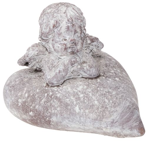 Dekoracyjna figurka anioła na sercu z odlewu kamiennego 15×13,5×12cm