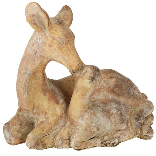 Figura dekoracyjna jelenia z odlewem kamiennym w kolorze płowym, brązowo-białym, 20×11×17cm