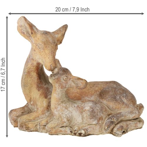 Produkt Figura dekoracyjna jelenia z odlewem kamiennym w kolorze płowym, brązowo-białym, 20×11×17cm