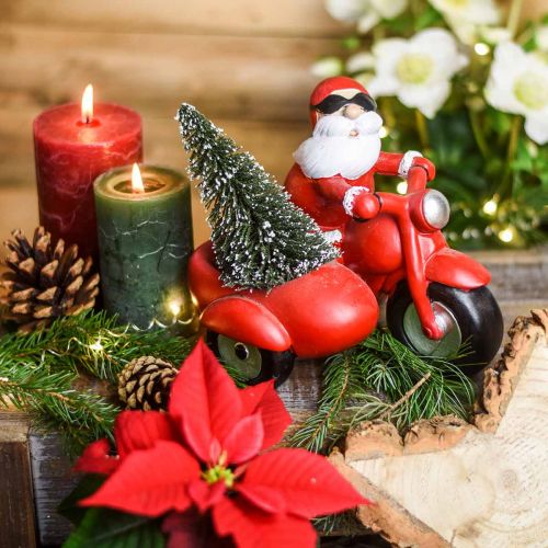 Floristik24 Figura dekoracyjna Święty Mikołaj na motorze z jodłą 19,5×13×16cm
